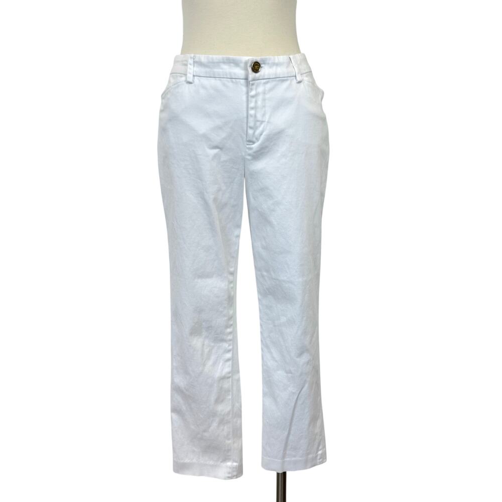 Lauren Ralph Lauren Mid-Rise Straight Crop Leg Stretch Cotton Pants in White 8P